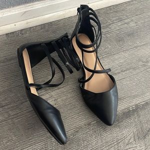 Black ankle strap flats